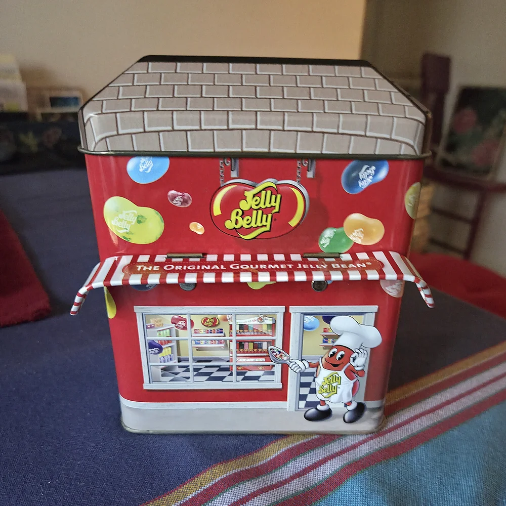 Jelly Belly Graphic Tin Bank with Moveable Awning Red White